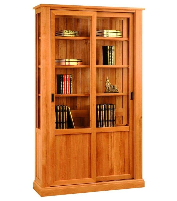 Vitrina Verona lemn masiv stejar, 2 uși culisante, polițe și părți laterale lemn, 114 x 34.5 x 190 cm