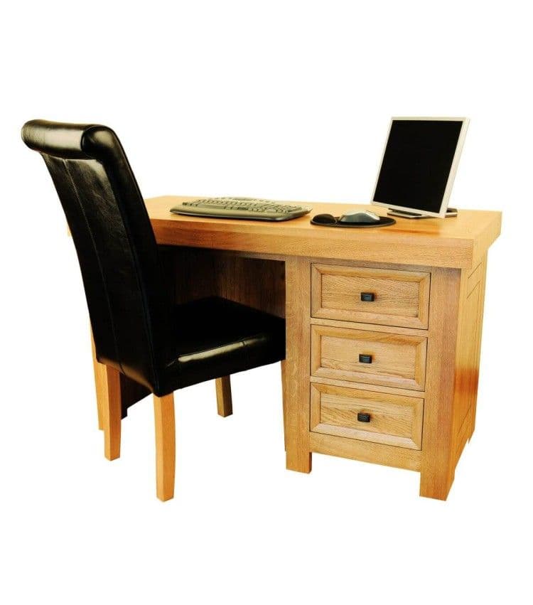 Birou Abusson lemn masiv stejar, 3 sertare, 132.8 x 60 x 79 cm