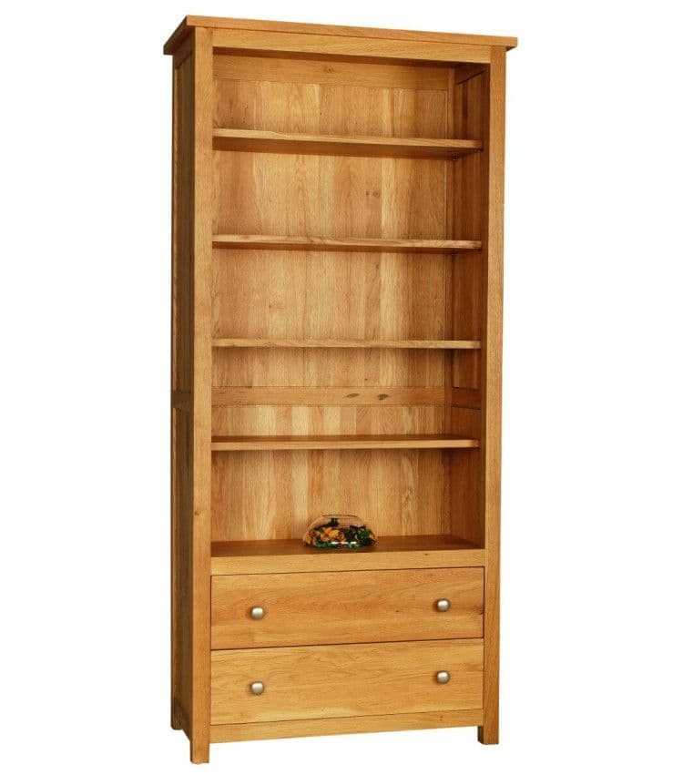 Biblioteca Elegance lemn masiv stejar, 2 sertare si 4 polițe lemn, 84.4 x 36.5 x 180 cm