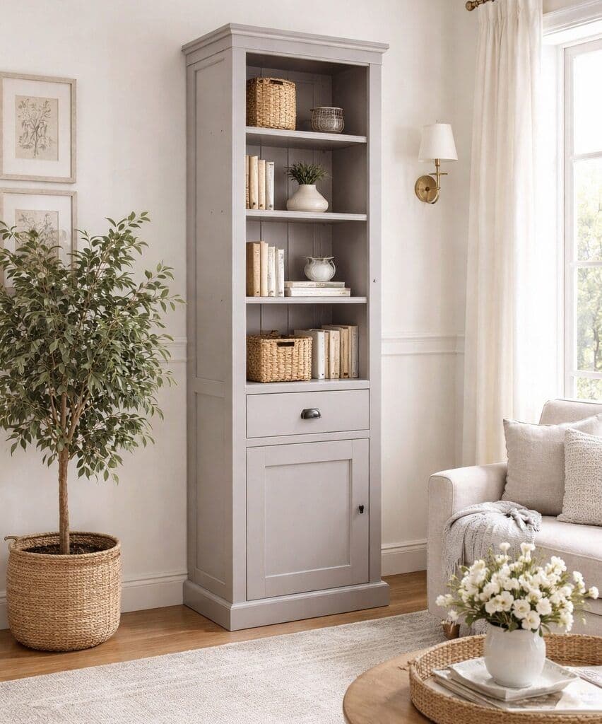 Biblioteca ingusta Lovely Kubic, lemn masiv si mdf, 70 x 40 x 210 cm
