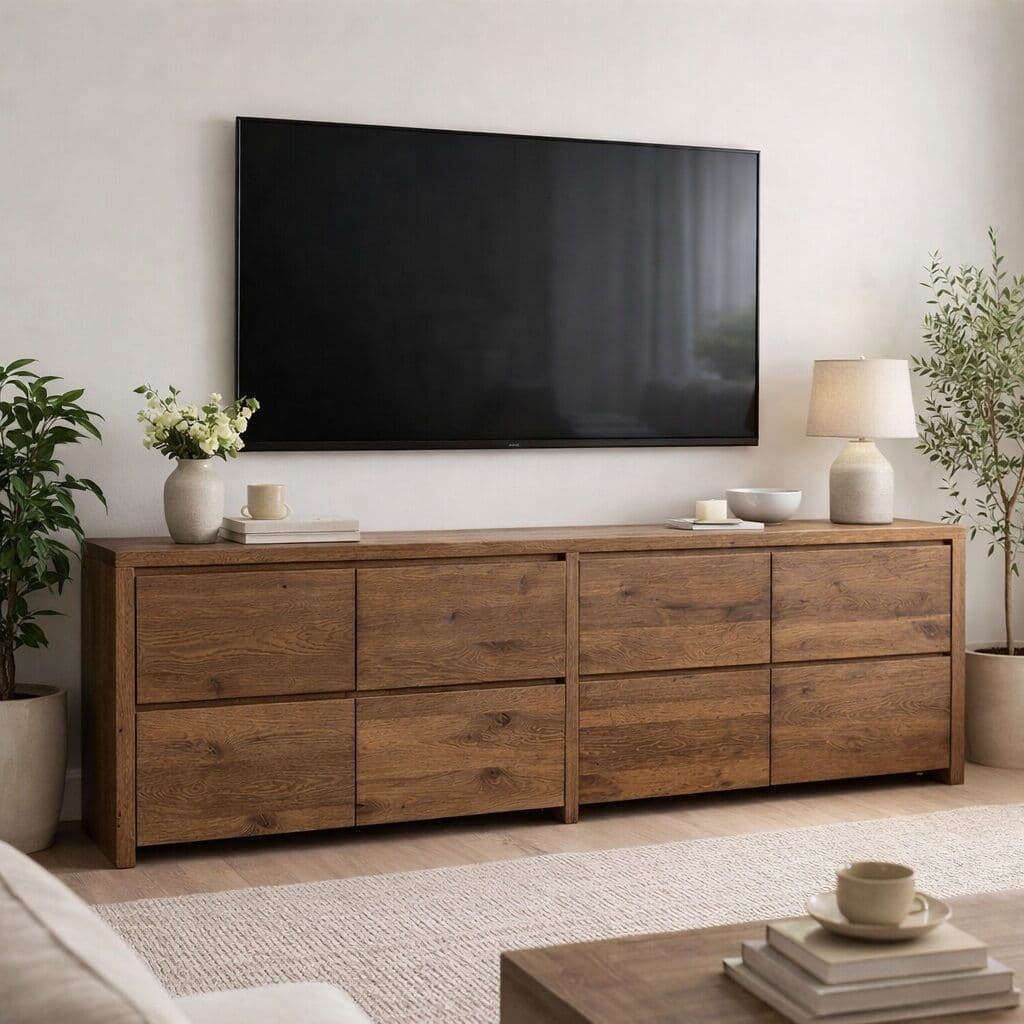 Bufet cu 8 sertare Massivo, Lemn Masiv Stejar, 256 x 51 x 72 cm