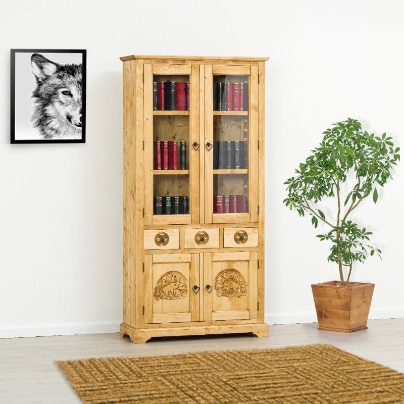 Vitrina Ursul Carpatin lemn masiv, 4 usi si 3 sertare, 100 x 38 x 200 cm
