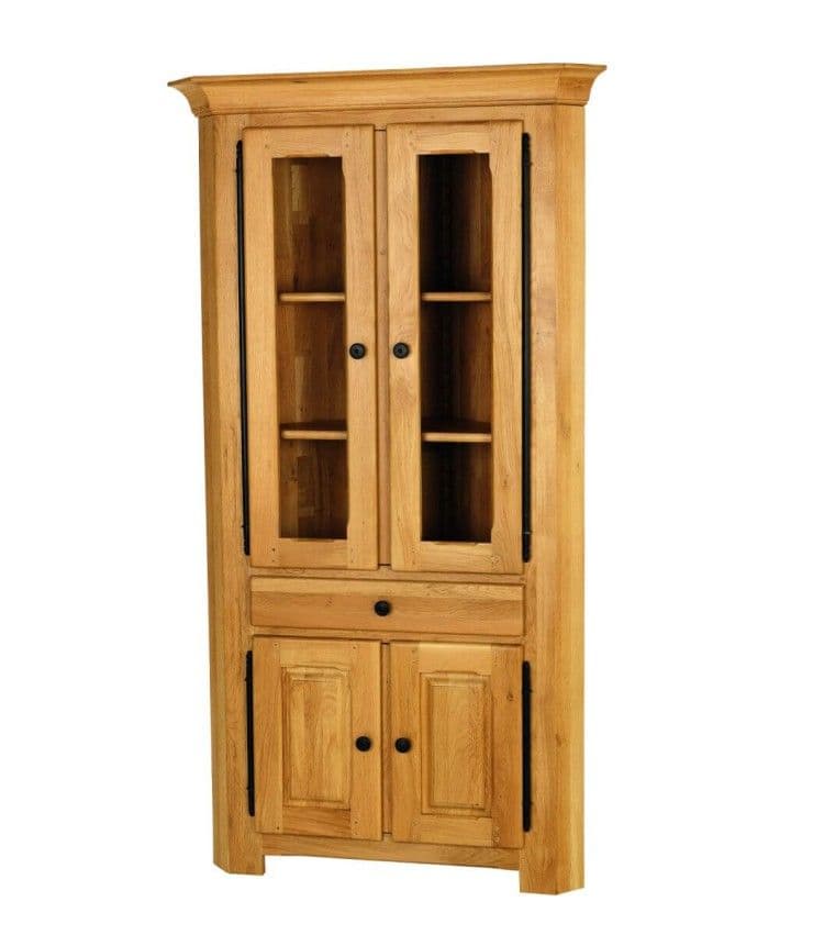 Vitrina de colț Country lemn masiv stejar, 4 uși si 1 sertar 100 x 51.5 x 182 cm