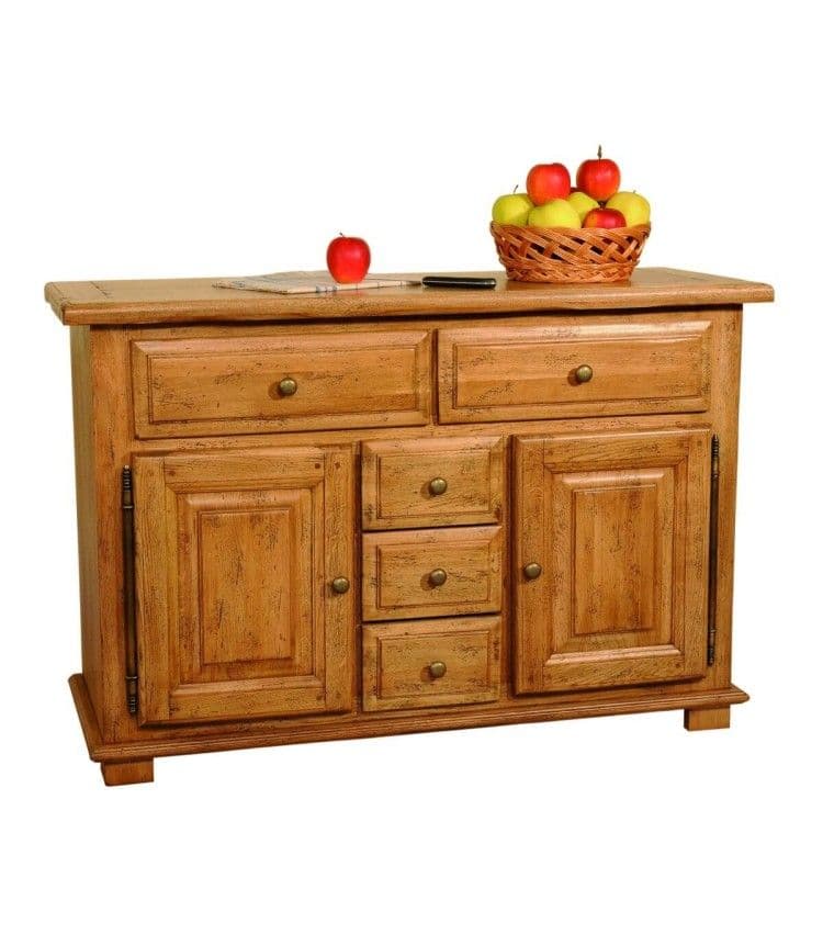 Bufet Heritage lemn masiv stejar, 2 uși și 5 sertare, 121 x 45 x 82 cm