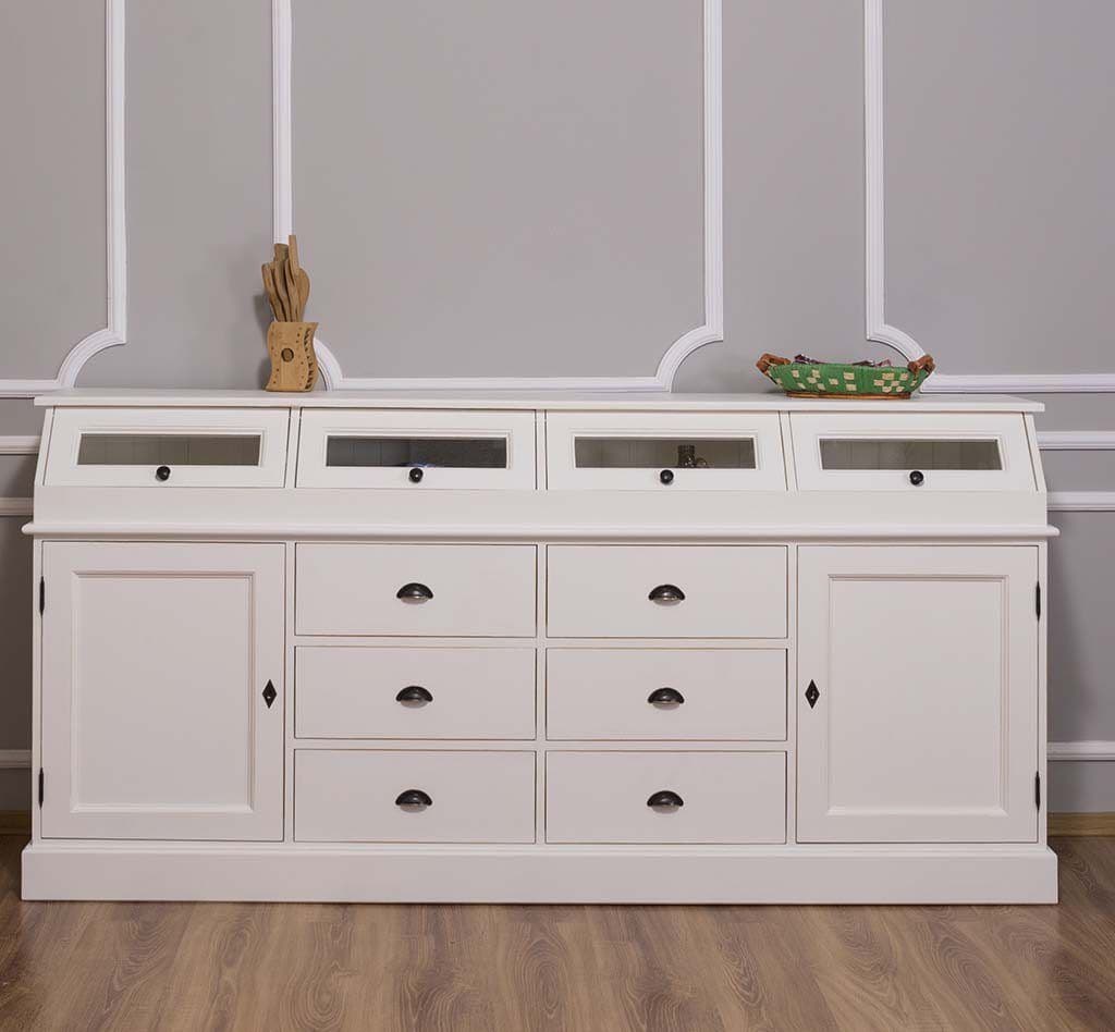 Bufet cu 2 usi + 4 usi sticla si 6 sertare lemn masiv, 209 x 50 x 100 cm