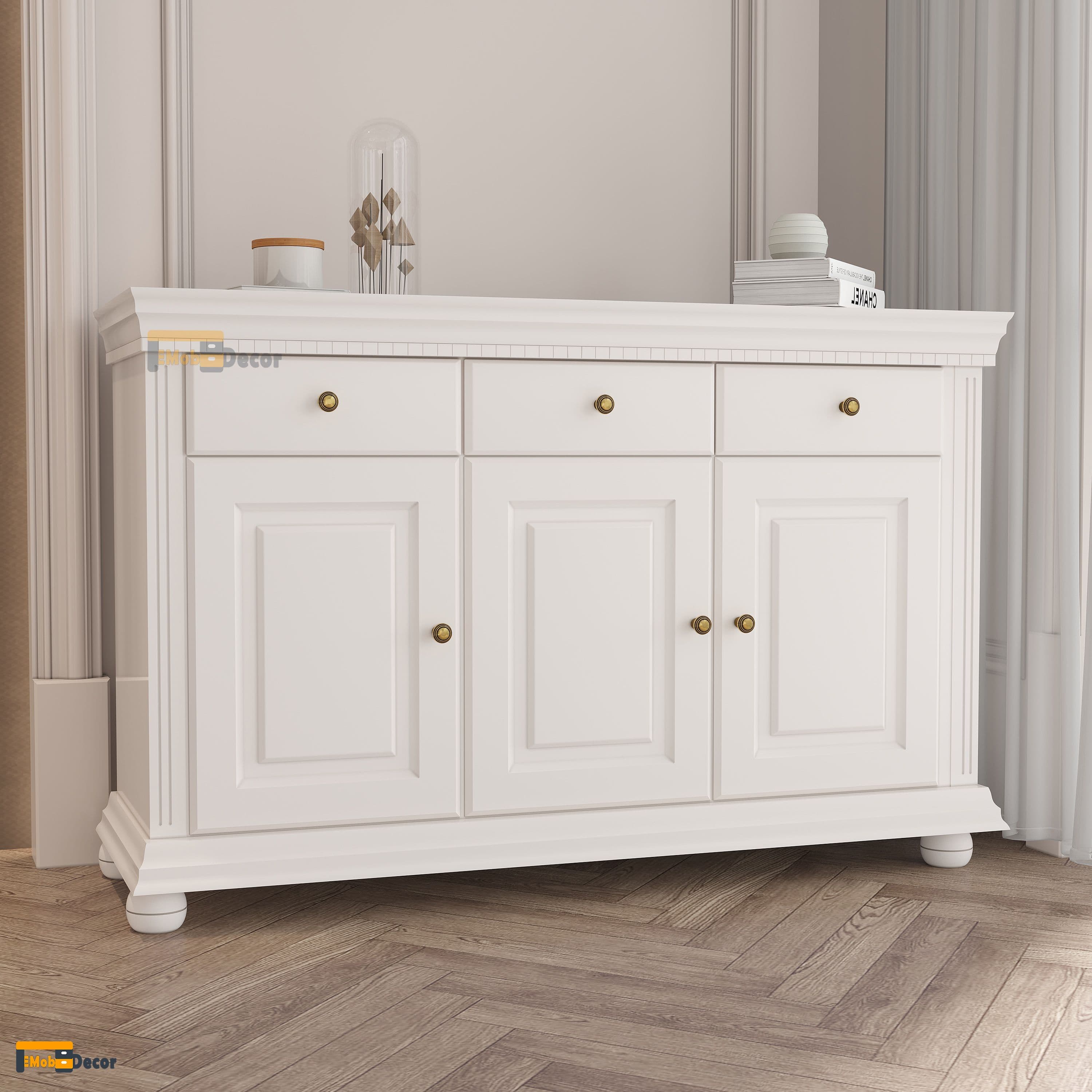 Sideboard lemn masiv Regal Alb 130 × 43 × 90 cm