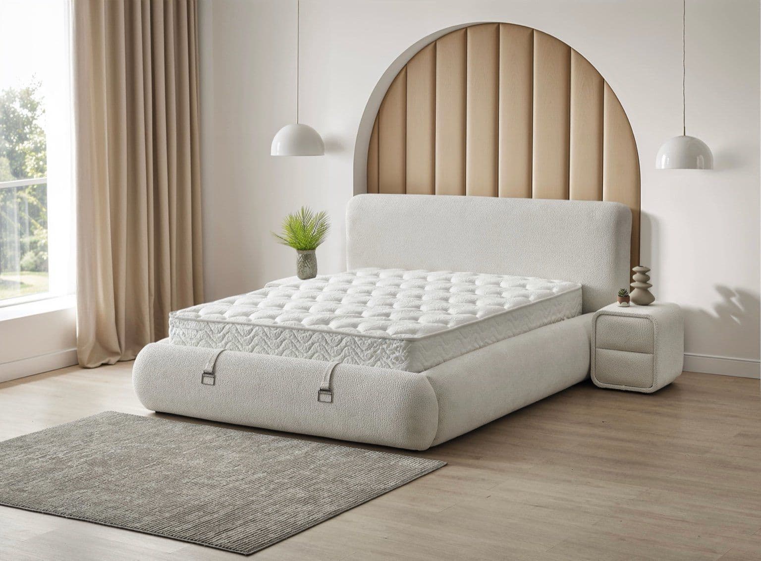 Bibliotecă îngustă 44 cm, stil modern scandinav, rose dust și alb ivory, sertar și dulap inferior, design slim cu accente rose-gold PEARL