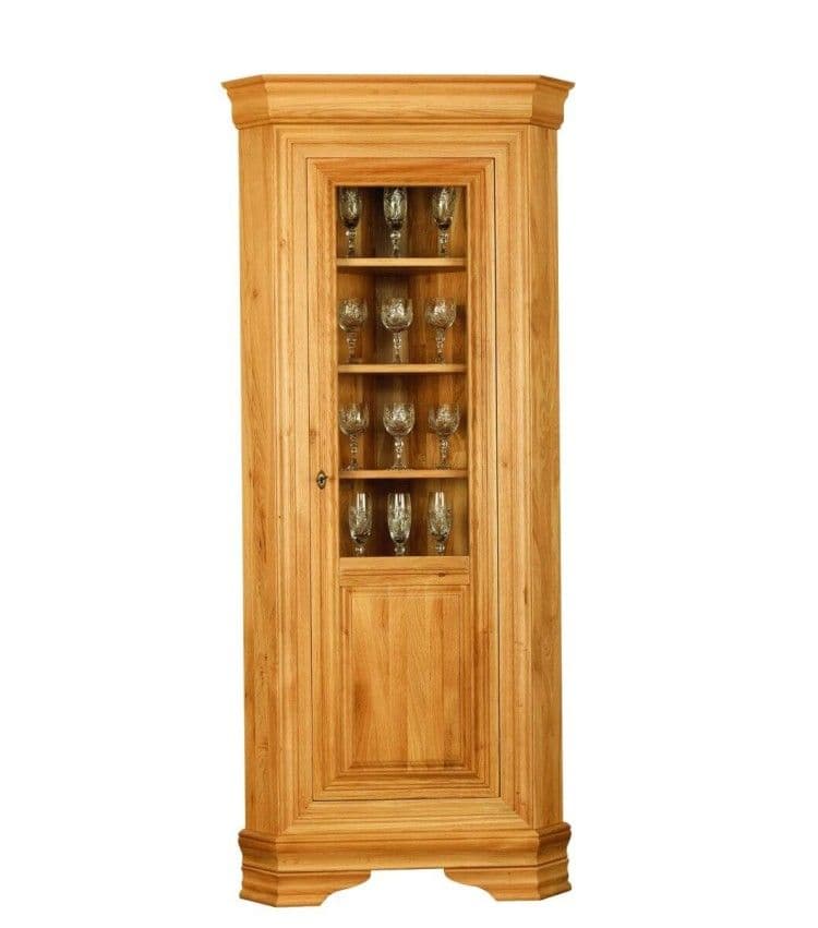 Vitrina de colț Chancellor lemn masiv stejar, polițe lemn, 1 ușă, 87.5 x 62 x 201 cm