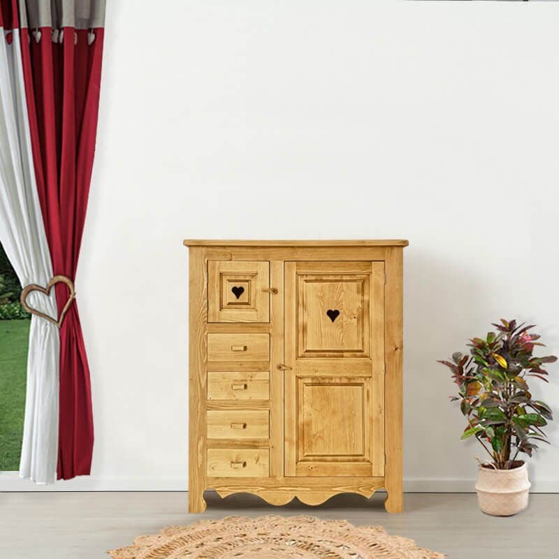 Bufet / Dulapior Rustic cu 2 usi si 4 sertare, lemn masiv, 110 x 50 x 135 cm