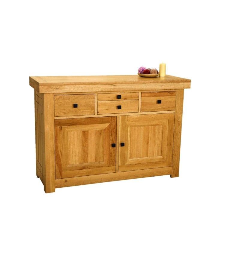 Bufet Abusson lemn masiv stejar, 2 uși și 4 sertare, 132.8 x 49 x 91.2 cm