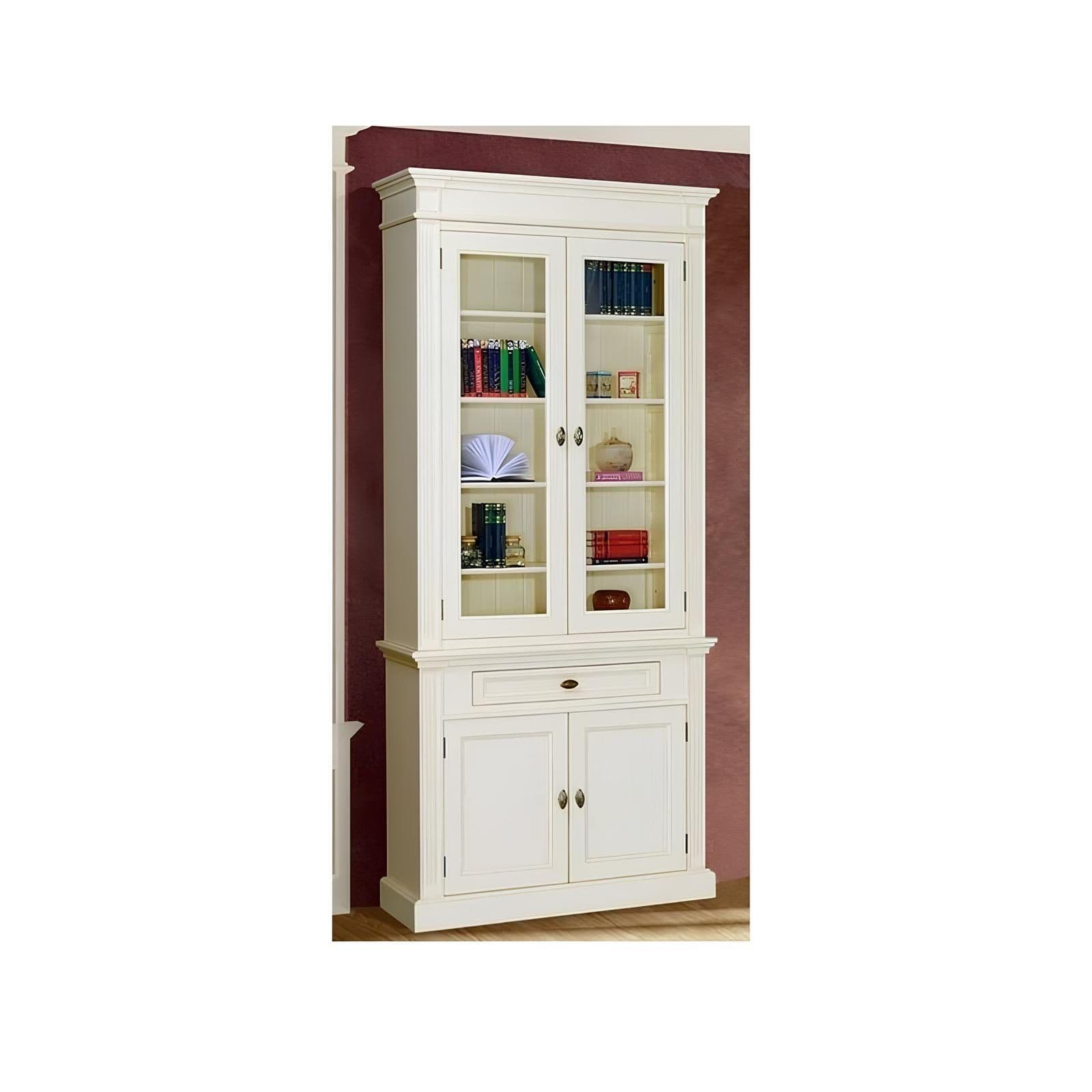 Biblioteca Adeline cu vitrina lemn masiv, 103 x 50/40 x 220 cm
